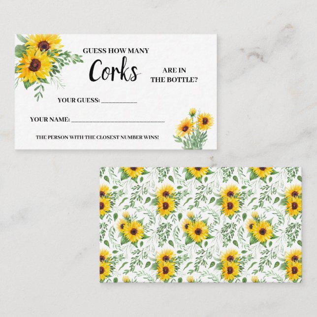 How Many Corks Sunflowers Bridal Shower Game Card (Front/Back)