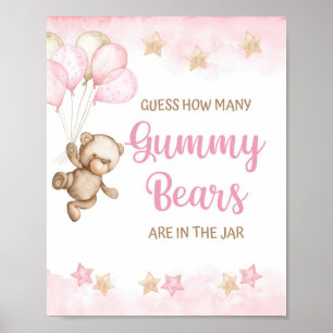 How Many Gummy Bears Shower Game Pink Bear  Poster