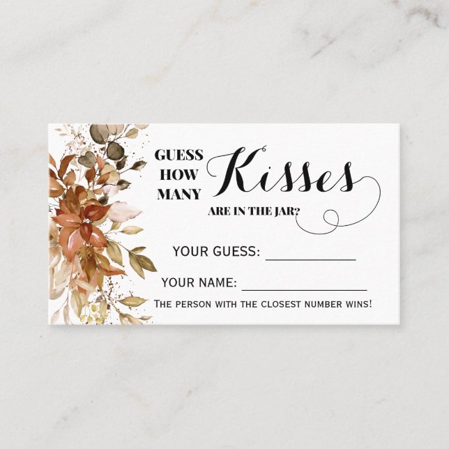 How Many Kisses Autumn Fall Bridal Shower Game Place Card (Front)