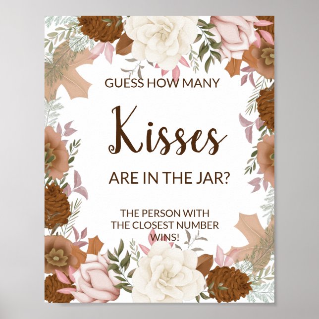 How many Kisses Boho Autumn Bridal Shower Game Poster (Front)