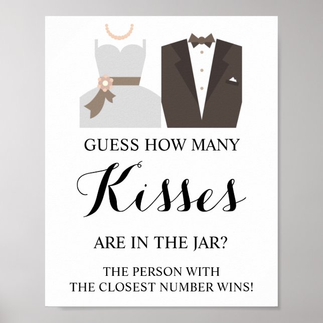 How Many Kisses Bridal Shower Game Sign (Front)