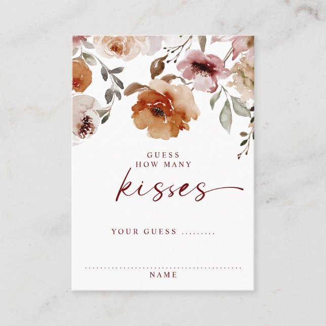 How Many Kisses Bridal Shower Game Terracotta Card (Front)