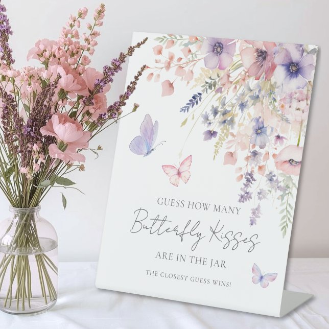 How Many Kisses Butterfly Wildflower Bridal Shower Pedestal Sign (How Many Kisses Butterfly Wildflower Bridal Shower Pedestal Sign)