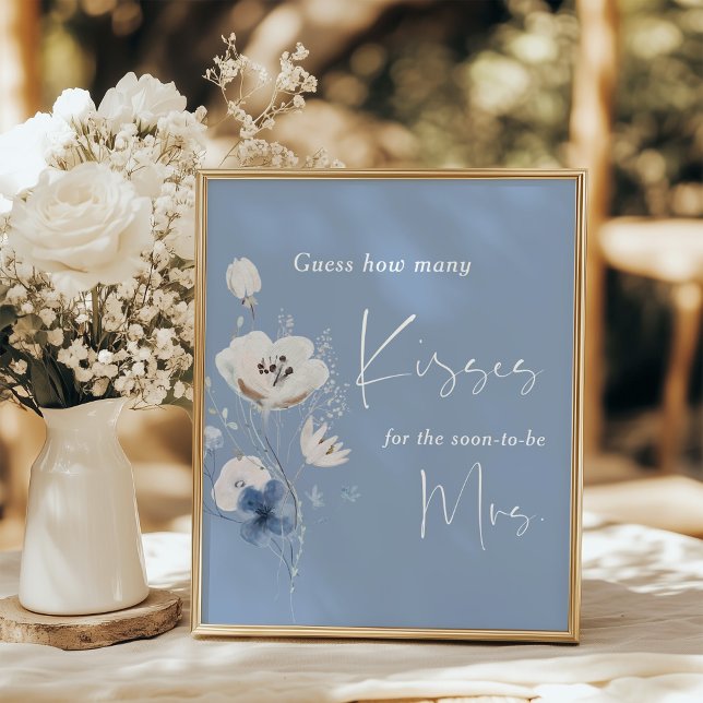 How Many Kisses Dusty Blue Bridal Shower Poster (Creator Uploaded)