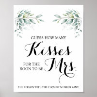 How Many Kisses for Mrs EucaliptusShower Game Sign