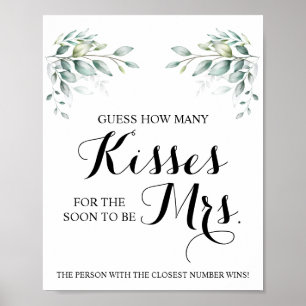 How Many Kisses for Mrs EucaliptusShower Game Sign