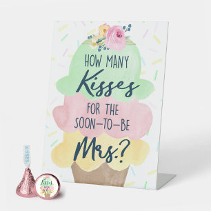 How Many Kisses for Mrs. Ice Cream Bridal Shower Pedestal Sign