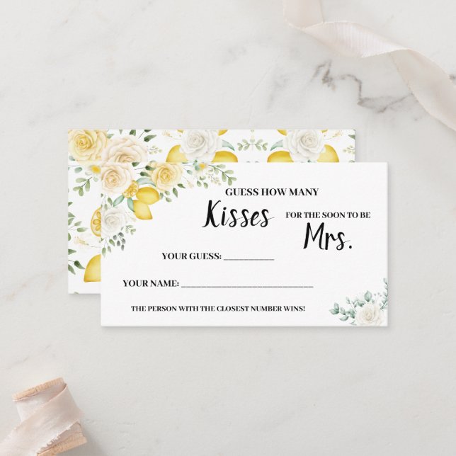 How Many Kisses for Mrs Lemons & Roses Shower Game Place Card (Front/Back In Situ)