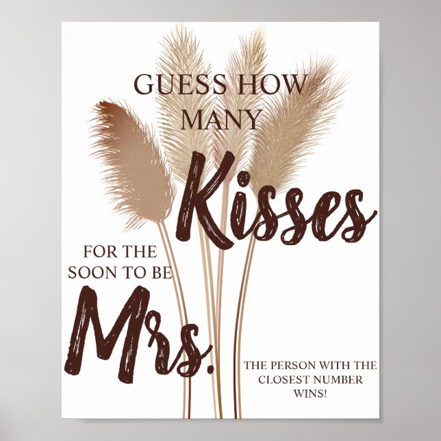 How Many Kisses for Mrs Pampas Shower Game Sign (Front)