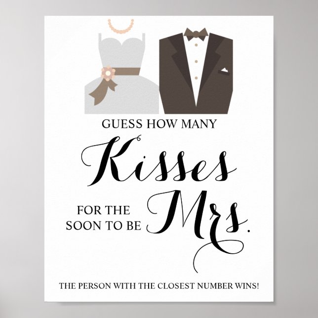 How Many Kisses for Mrs Shower Game Sign (Front)
