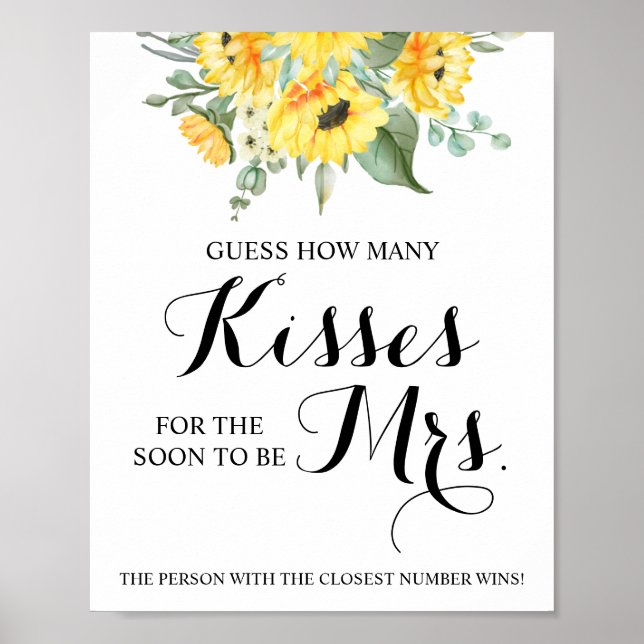How Many Kisses for Mrs Sunflower Shower Game Sign (Front)