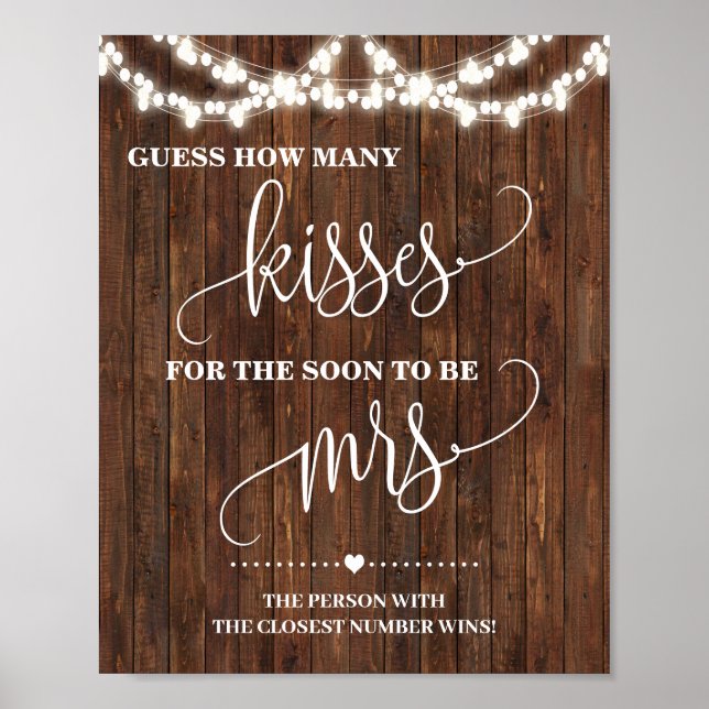 How many Kisses for soon to be Mrs Western Shower Poster (Front)