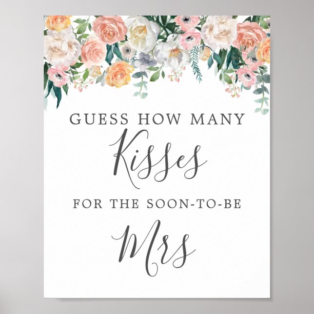 How Many Kisses for the Mrs Sign for Bridal Shower (Front)