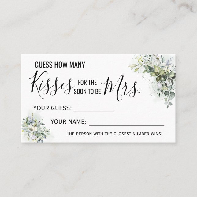How many Kisses for the soon to be Mrs game card (Front)