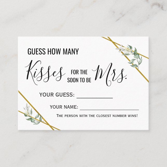 How many kisses for the soon to be Mrs game card (Front)