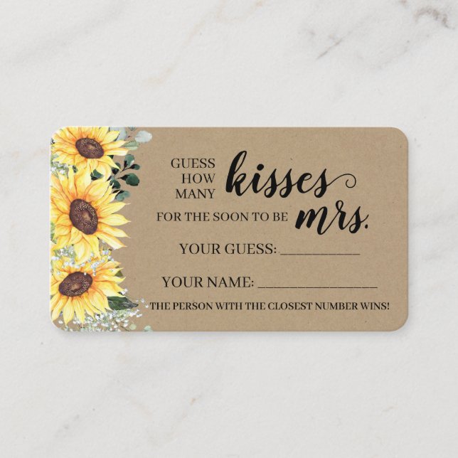 How Many Kisses for the Soon to be Mrs game card (Front)