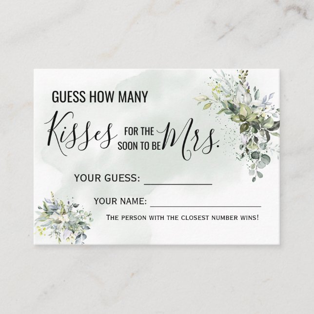 How many kisses for the soon to be Mrs game card (Front)
