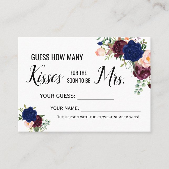 How many kisses for the soon to be Mrs game card (Front)