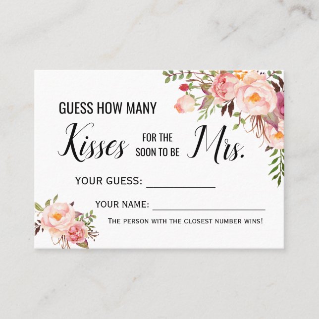How many kisses for the soon to be Mrs game card (Front)