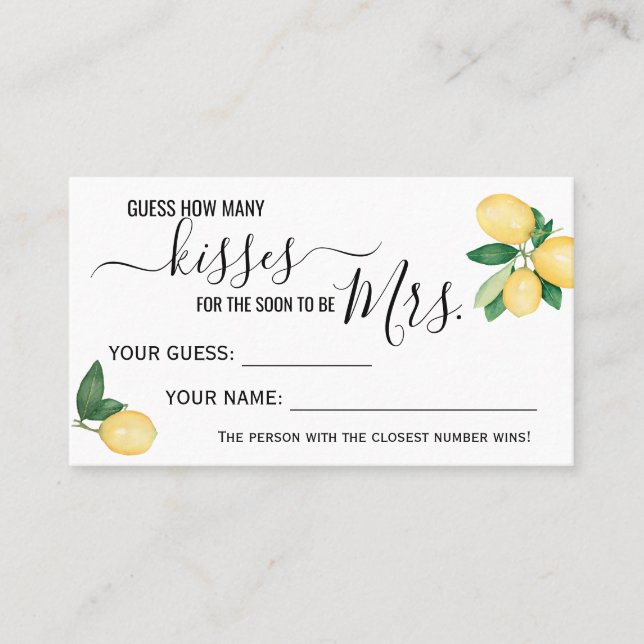How many Kisses for the Soon to be Mrs game card (Front)