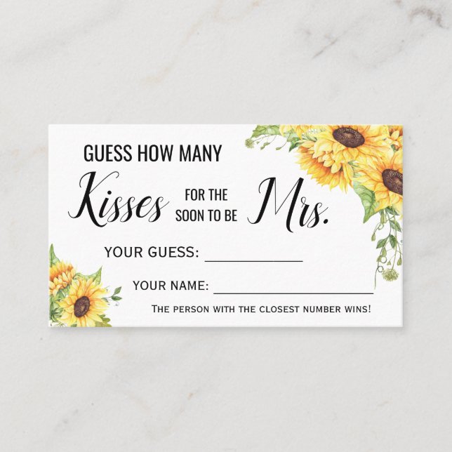 How Many Kisses for the Soon to be Mrs game card (Front)