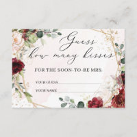 How many kisses game card boho burgundy floral
