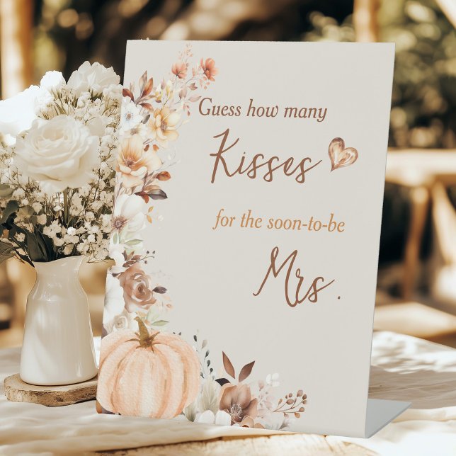 How Many Kisses Game Fall Bridal Shower Pedestal Sign (Creator Uploaded)