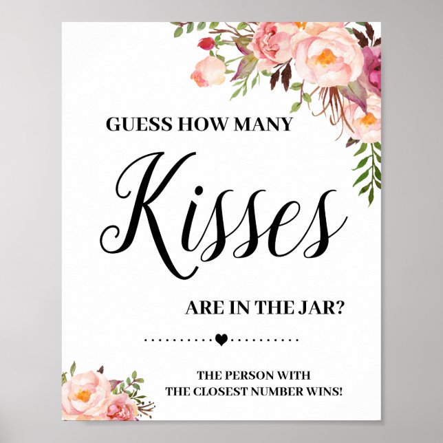 How many kisses game sign bridal shower boho chic (Front)