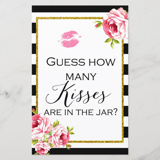 How Many Kisses in Jar - Bridal Shower Game (Front)