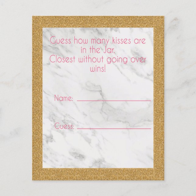 How Many Kisses Marble Gold Bridal Shower Game (Front)