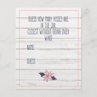 How Many Kisses Navy Blush Bridal Shower Game Card