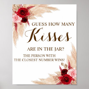 How Many Kisses Pampas Bridal Shower Game Sign