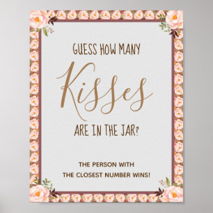 How Many Kisses Pink Bridal Shower Game Sign