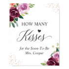 How Many Kisses Purple Bridal Shower Game Sign