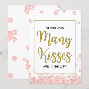 How Many Kisses Sign   Pink and Gold Bridal Shower Invitation