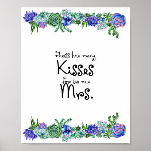 How Many Kisses Succulent Bridal Shower Game Poster