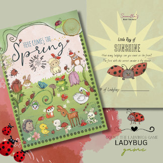 How Many Ladybugs? Garden Animals Baby Shower Game Invitation