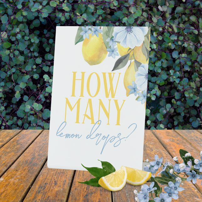How Many Lemon Drops Party Game Pedestal Sign (How Many Lemon Drops Standing Game Sign for Main Squeeze Bridal Showers or Little Lemon Baby Shower)