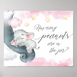 How many peanuts mummy baby elephant pink white poster