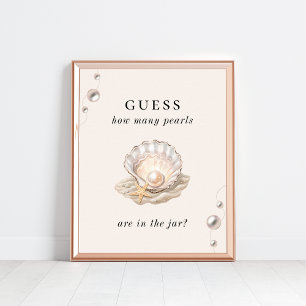 How Many Pearls Coastal Baby Shower Game Sign