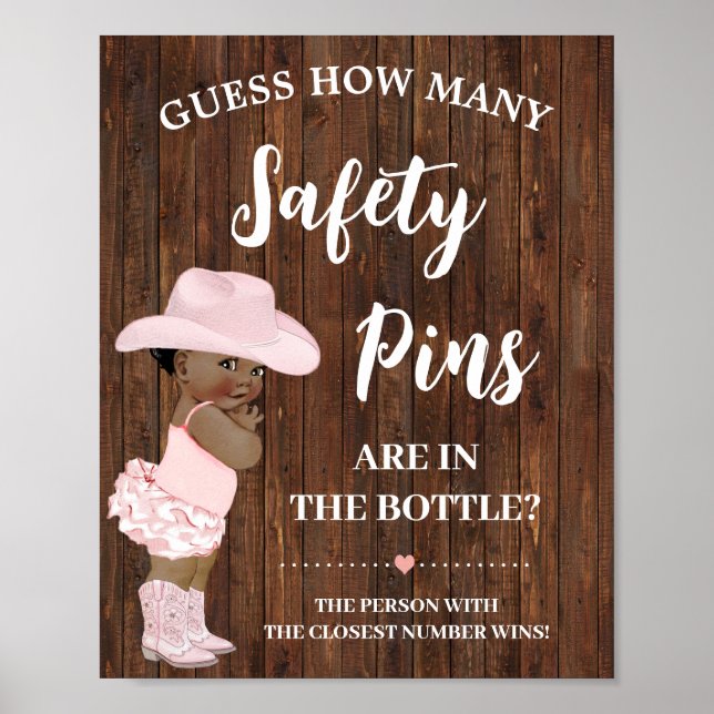 How many Safety Pins AA Cowgirl Baby Shower Game Poster (Front)