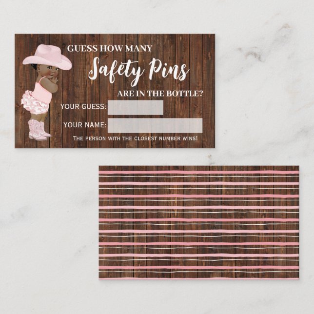 How Many Safety Pins AA Cowgirl Shower Game Card (Front/Back)