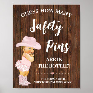 How many Safety Pins Game Cowgirl Pink Baby shower Poster
