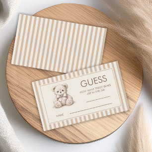 How Many Teddy Bears Brown Stipes Baby Shower Game Business Card