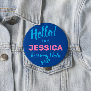 How May I Help You Blue Friendly Business Name 10 Cm Round Badge