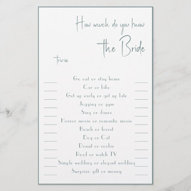 How much do you know The Bride Trivia Flyer (Front)