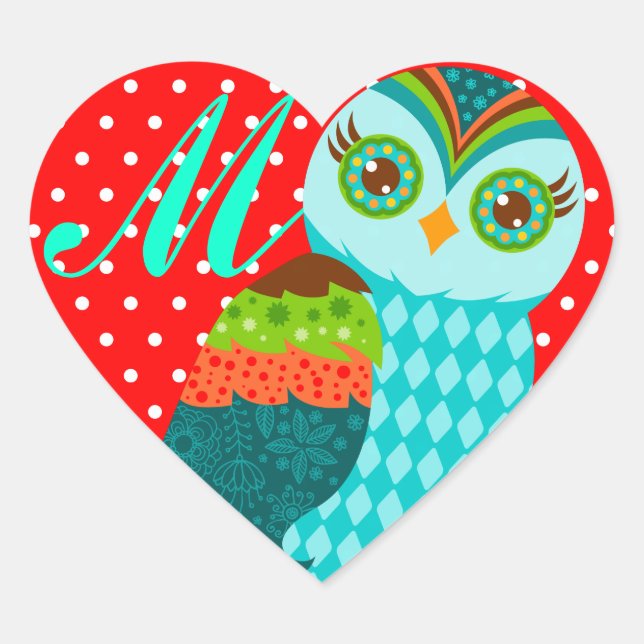 How Now Blue Owl - Custom Monogram Heart Stickers (Front)