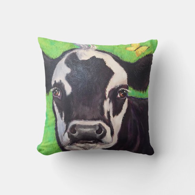 How Now Green Cow Cushion (Front)