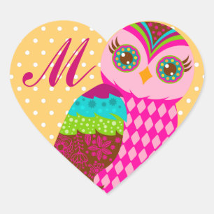How Now Pink Owl - Polka Dots Heart Sticker