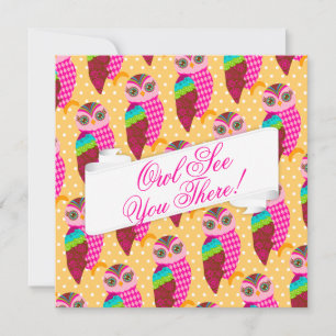 How Now Pink Owl See You There Custom Invitation